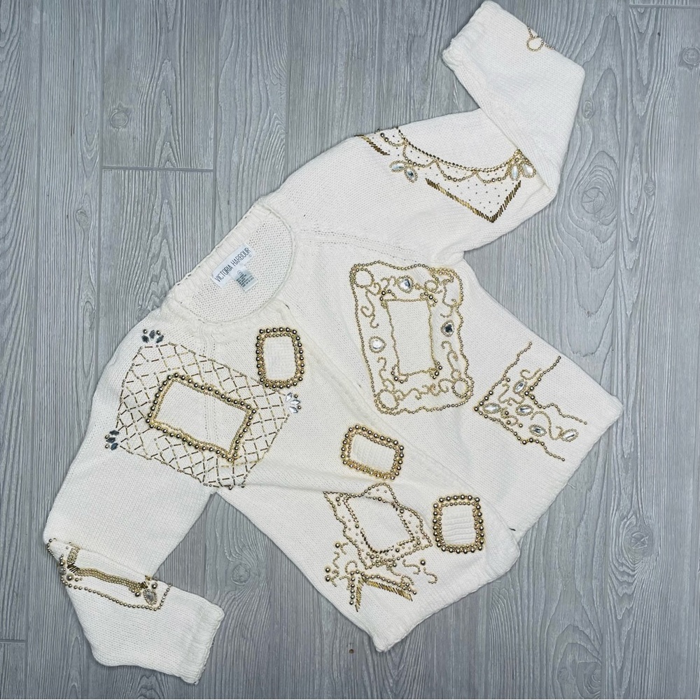 Victoria harbor Vintage Cardigan Sweater beaded & jeweled long sleeve cardigan m